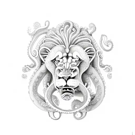 A Lion And Octopus Hybrid Creature Battling In A Computer Game Arena