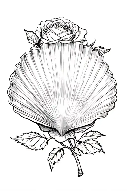Scallop Shell With Rose Surrounded