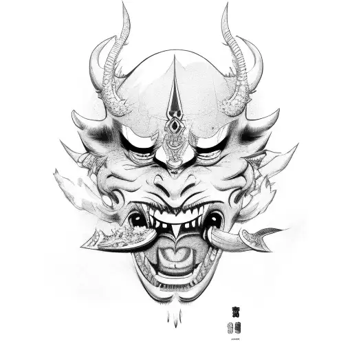 Hannya Mask Holding Dagger In Mouth
