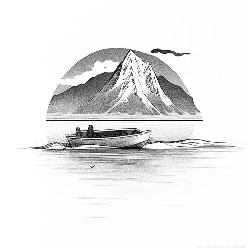 A Fishing Boat On A Serene Lake With Mountains In The Background