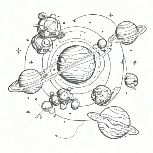 Space Exploration Themed Tattoo Incorporating Planets And Galaxies