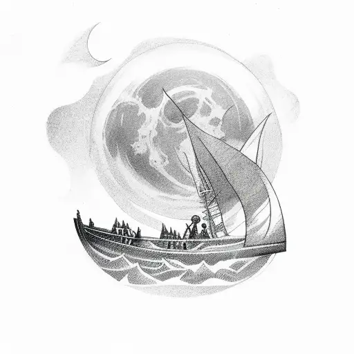 Black Trident Rises From Black Waves Under Moon Light