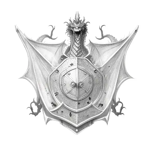 Dragon Behind Shield Grabbing The Sides