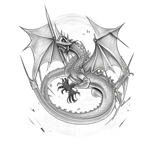 Binary Sword With A Dragon Around It On A Shoulder That Is 12X8