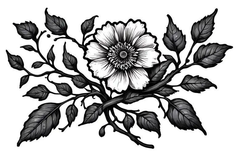 Leaves And Flower Blooming On A Vine Wrapped