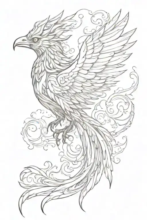 Phoenix With A Long Tail And Outstretched Wings