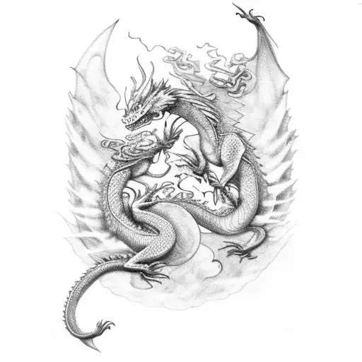 Dragon And Nine Tailed Fox Dancing Around Each Other With A Red String Wrapped Around Them