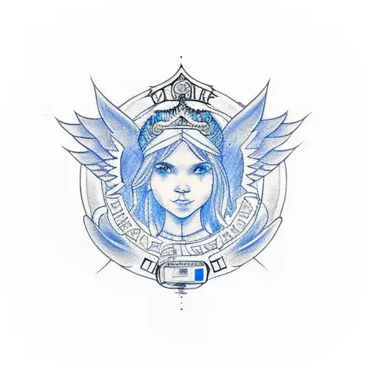 A Guardian Angel Tattoo With A Blue Circle Symbolizing Diabetes Awareness And A Police Badge