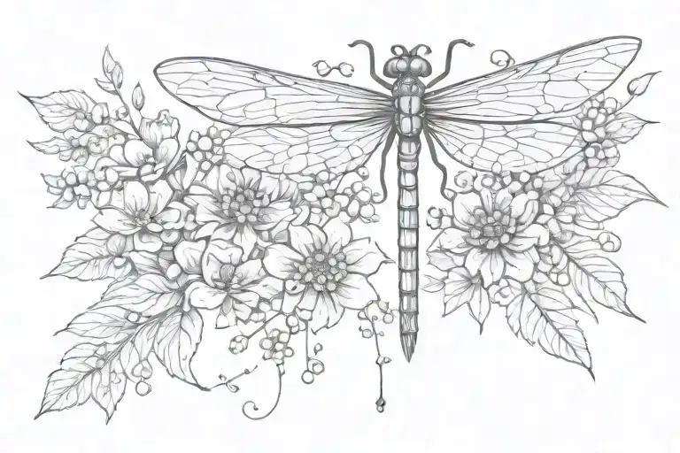 Dragonfly Flowers Berries On Chest