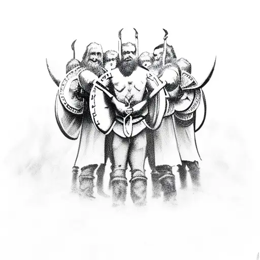 12 Men Hugging In Group Photo While Wearing Viking Equipment