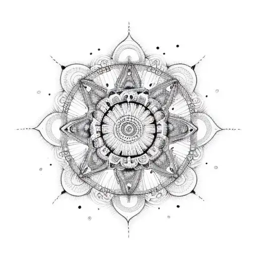 A Fine Line Design Of A Celestial Mandala With Crochet Details