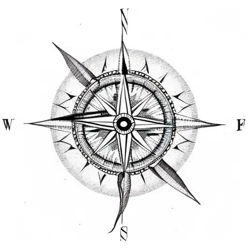 Compass Inside A Dream Catcher With Arrows Pointing Up And Feathers