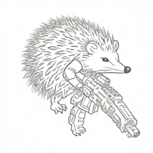 Hedgehog With A Machine Gun In The Forest