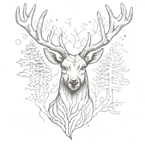 Silhouette Of Deer Head With Trees