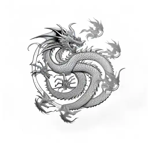 Dragon With Three Heads And Full Body