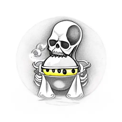 Grim Reaper Blowing Bubbles That Are Yellow Smiley Faces