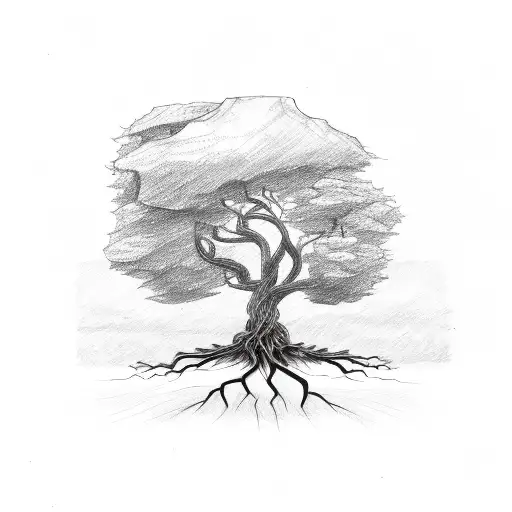 A Sketch Of A Tree With Roots Symbolizing Strength And Connection To Family