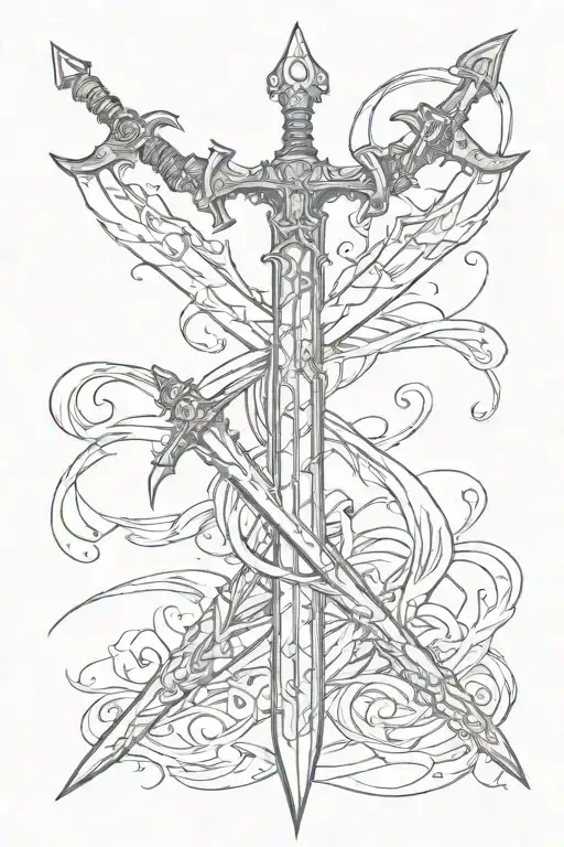 Two Crossed Swords For The Back Are Combined To Form A Single Sword