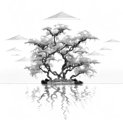 Willow Tree On A Small Island Surrounded By Water