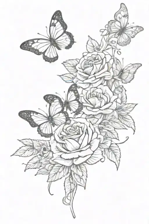 Butterflies With Money And Roses Lined