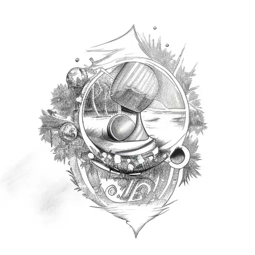 A Sketch-style Tattoo Of An Argentinian Mate Cup Surrounded By Nature Elements