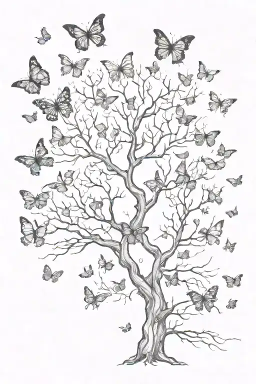 Leafless Tree Surrounded With Butterflies