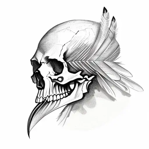Skull With Feathers And Crow