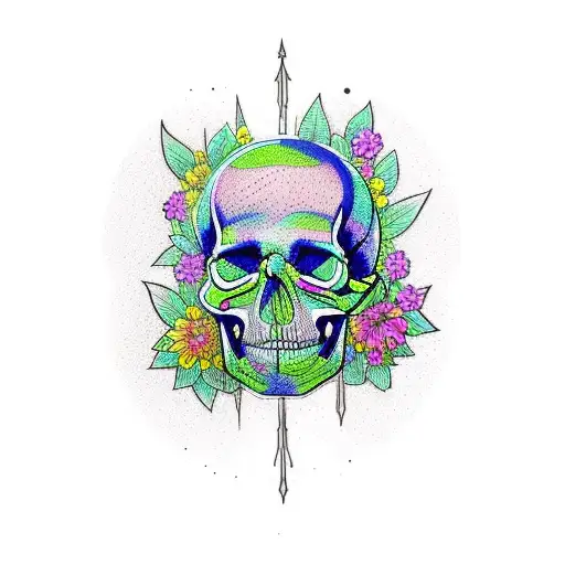 A Tattoo Of A Neon Colored Skull Surrounded By Flowers To Combine Your Interest In Skulls And Nature