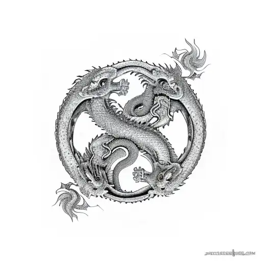 The Dragon Eats Its Tail Like An Ouroboros Inside Yin Yang