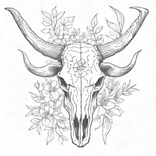 A Minimalist Design Of A Longhorn Cow Skull With Subtle Australian Flora Accents