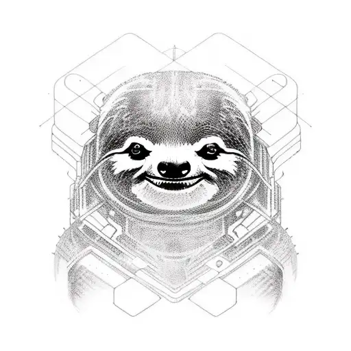 A Futuristic Tattoo Of A Sloth In A Cyberpunk Video Game Setting