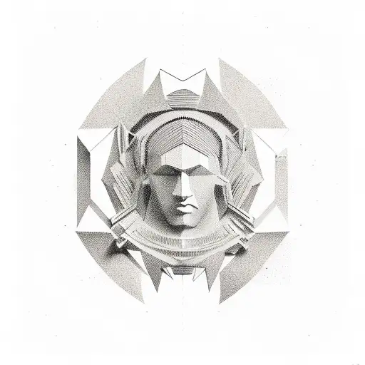 Statue With Geometric Background