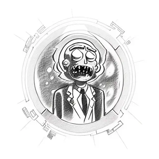 A Sketch-style Tattoo Of Rick And Morty Traveling Through Space In Their Spaceship