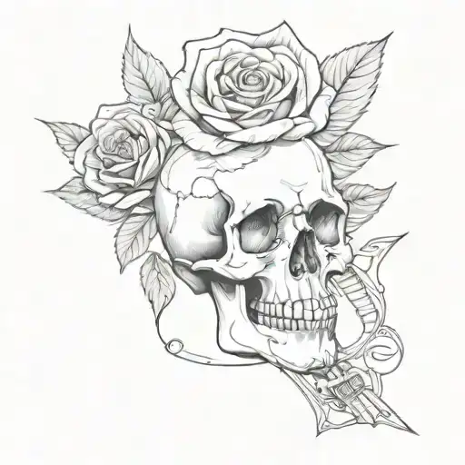 Guitar Rose Skull Rip
