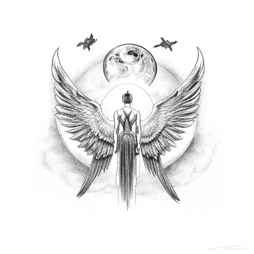 Wings With Moon And Cross