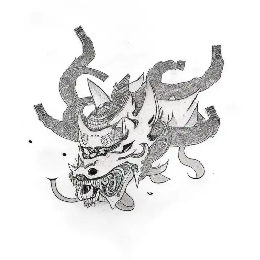 A Samurai Ghost Tattoo With Mist And Cherry Blossom