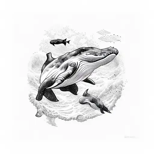 Whales Under Ocean Waves