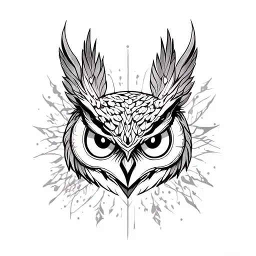 Owl With Dagaz Nordic Rune Symolizing Evolution In Sketch Lines