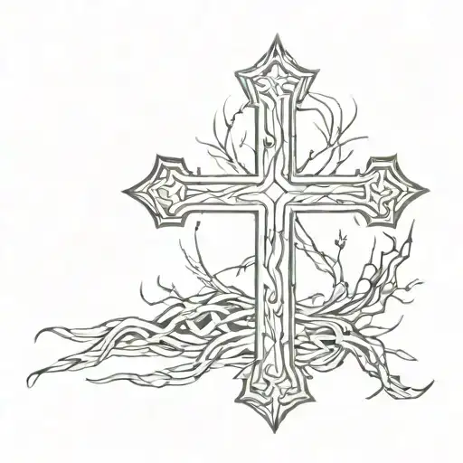 Cross Made Of Nails With Thorne Crown Hanging
