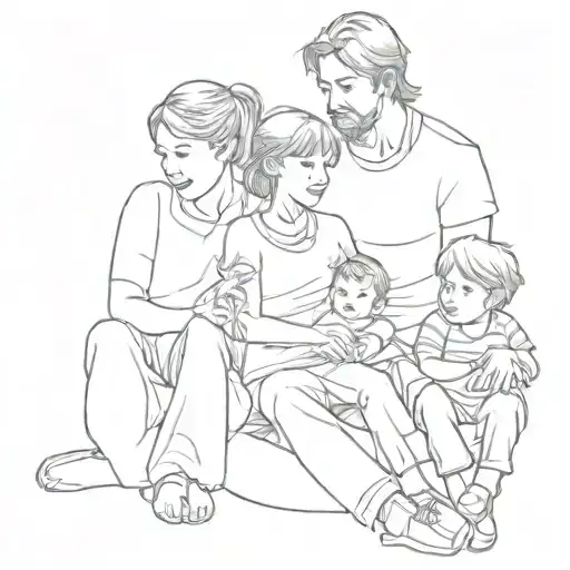 Mom Dad And 2 Children Sitting