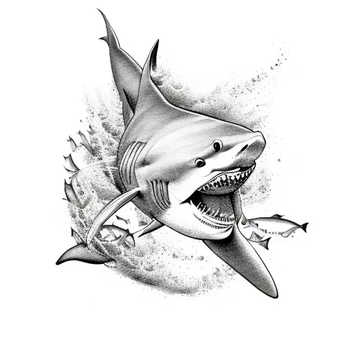 A Japanese Style Tattoo Of A Shark Swimming Through A Sea Of Musical Notes