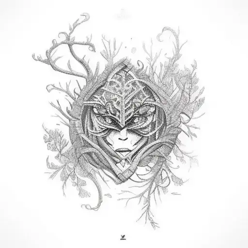 An Intricate Tattoo Featuring Nature Elements Intertwined With Wrestling Gear