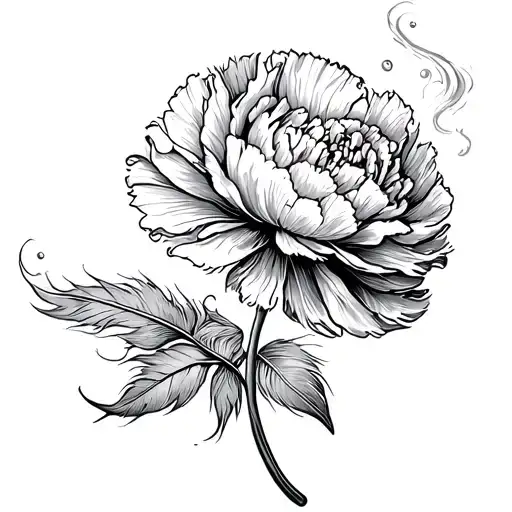 Carnation Growing With Feather Swirling Through Wind