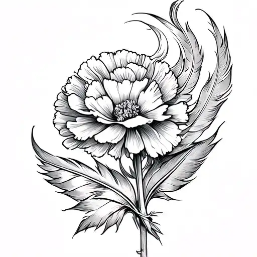 Carnation Surrounded With Feather Swirling Through Wind