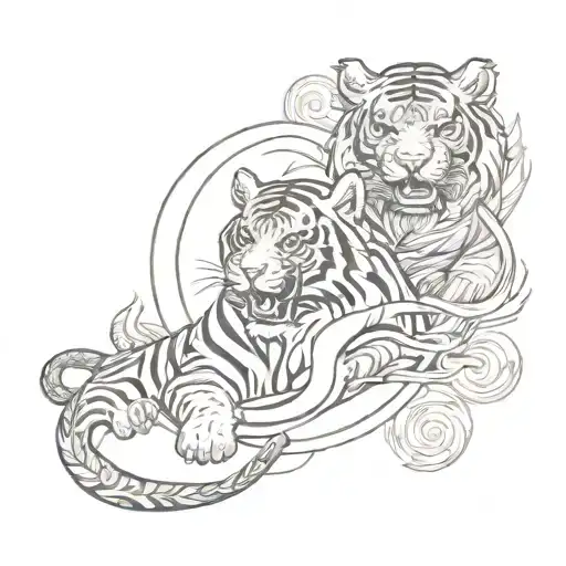 Tiger And Dragon With Ying Yang Symbol Behind