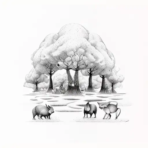 A Whimsical Forest Scene With Animals Frolicking Among The Clouds