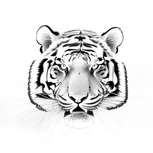 Tiger Head With Lily Flowers