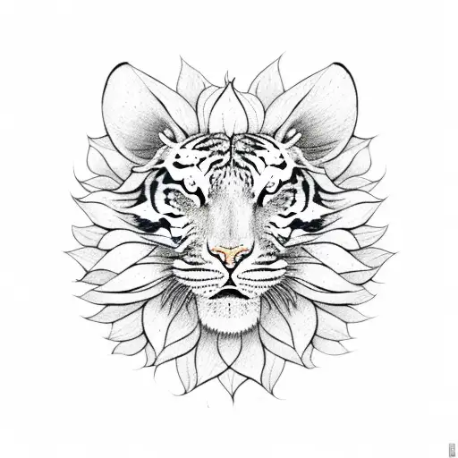 Cartoon Tiger Head Surrounded With Lily Flowers