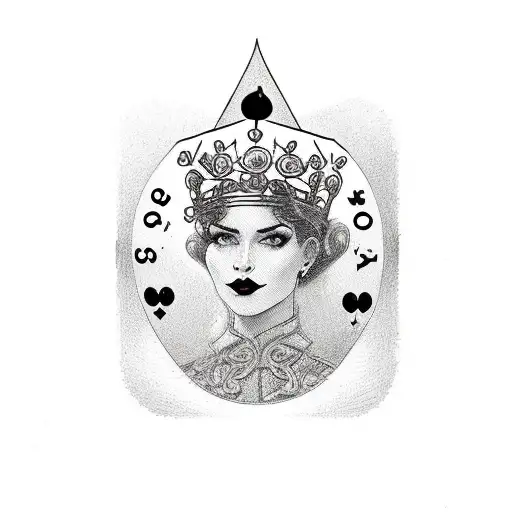 Queen Card With Roses Thorn Dice And Crown On The Card