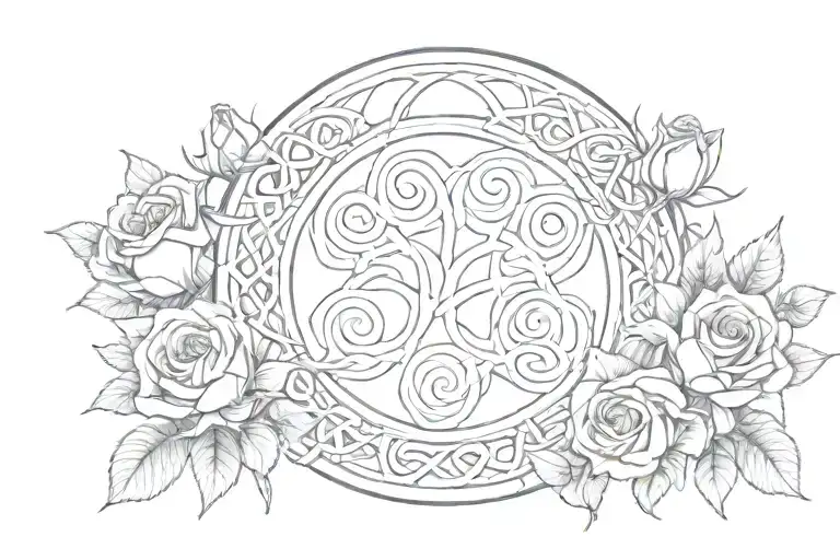 Celtic Triple Moon With Roses Wrapped